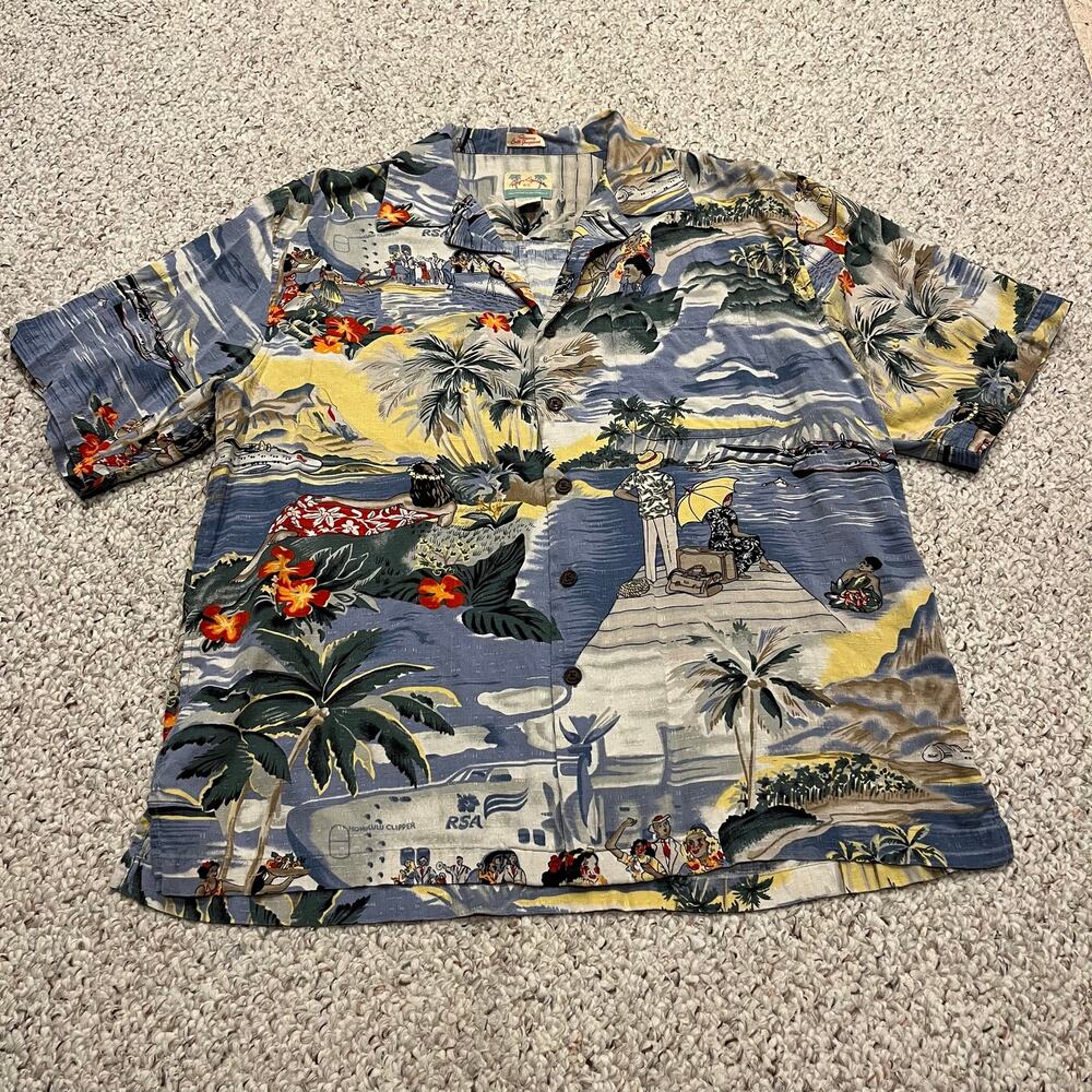 Reyn Spooner Honolulu Clipper Hawaiian Aloha Shirt L Silk Tropical Beach Casual